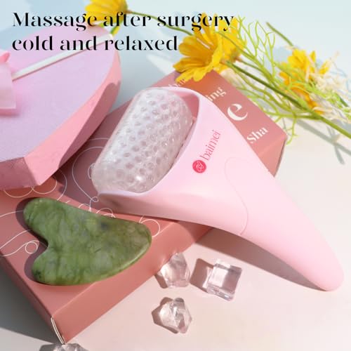 BAIMEI Cryotherapy Ice Roller and Gua Sha Facial Tools Puffiness Redness Reducing Migraine Pain Relief, Skin Care Tools for Face Massager Self Care Gift for Men Women - Pink