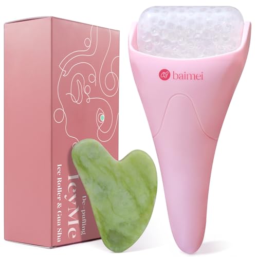 BAIMEI Cryotherapy Ice Roller and Gua Sha Facial Tools Puffiness Redness Reducing Migraine Pain Relief, Skin Care Tools for Face Massager Self Care Gift for Men Women - Pink