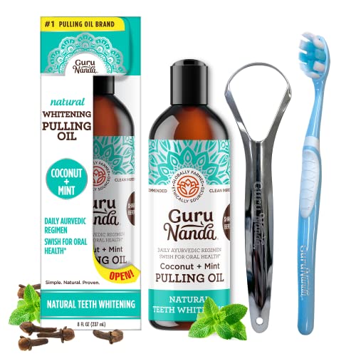 GuruNanda Coconut Oil Pulling with 7 Essential Oils and Vitamin D3, E, K2 (Mickey D), Helps with Fresh Breath, Teeth & Gum Health & More (8 fl oz)