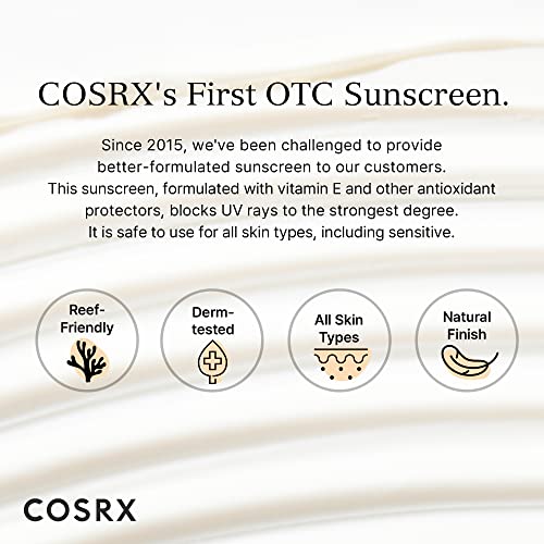 COSRX Daily SPF 50 Vitamin E Vitalizing Sunscreen, OTC Broad Spectrum UVA & UVB Protection, Lightweight & No White Cast, Invisible Semi Matte Finish, Sebum Balancing, Reef Friendly, Korean Skincare