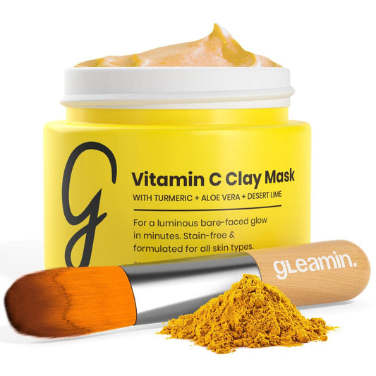 Gleamin Vitamin C Clay Mask- Turmeric- Skin Care, Deep Cleansing Facial Mask Improves Skin, Scarring and Refining Pores 2.1 Oz