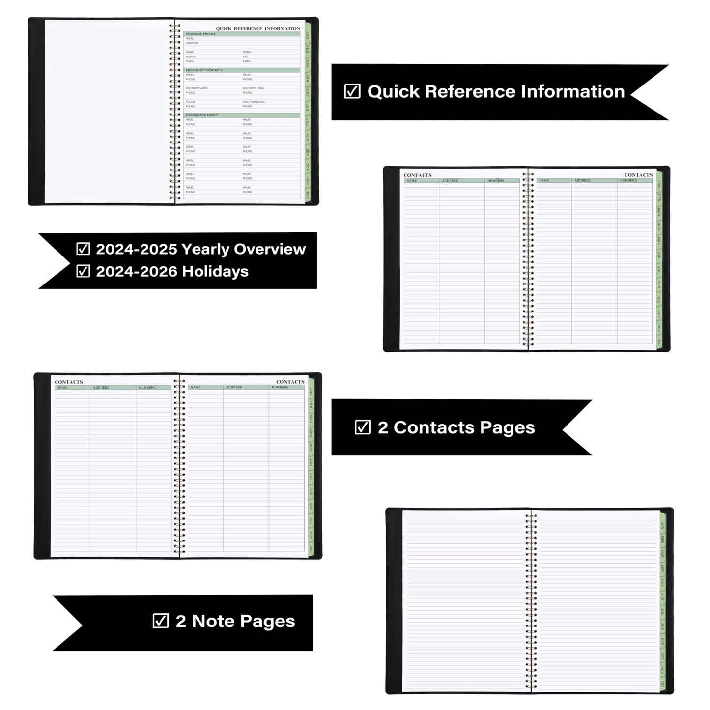 2024 Planner Spiral Bound - 3-Tier Down Weekly & Monthly Planner Notepad, 11.49'' x 8.66'', JAN 2024 - DEC 2024, 2024 Appointment Book with 60 Minutes Intervals, Monthly Tabs, Faux Soft Leather